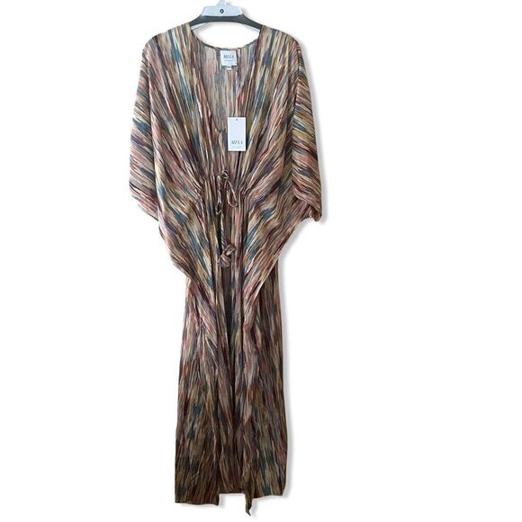 Misa Los Angeles Rena Kaftan Dress Cotton-blend abstract print gather tie maxi - Picture 7 of 13